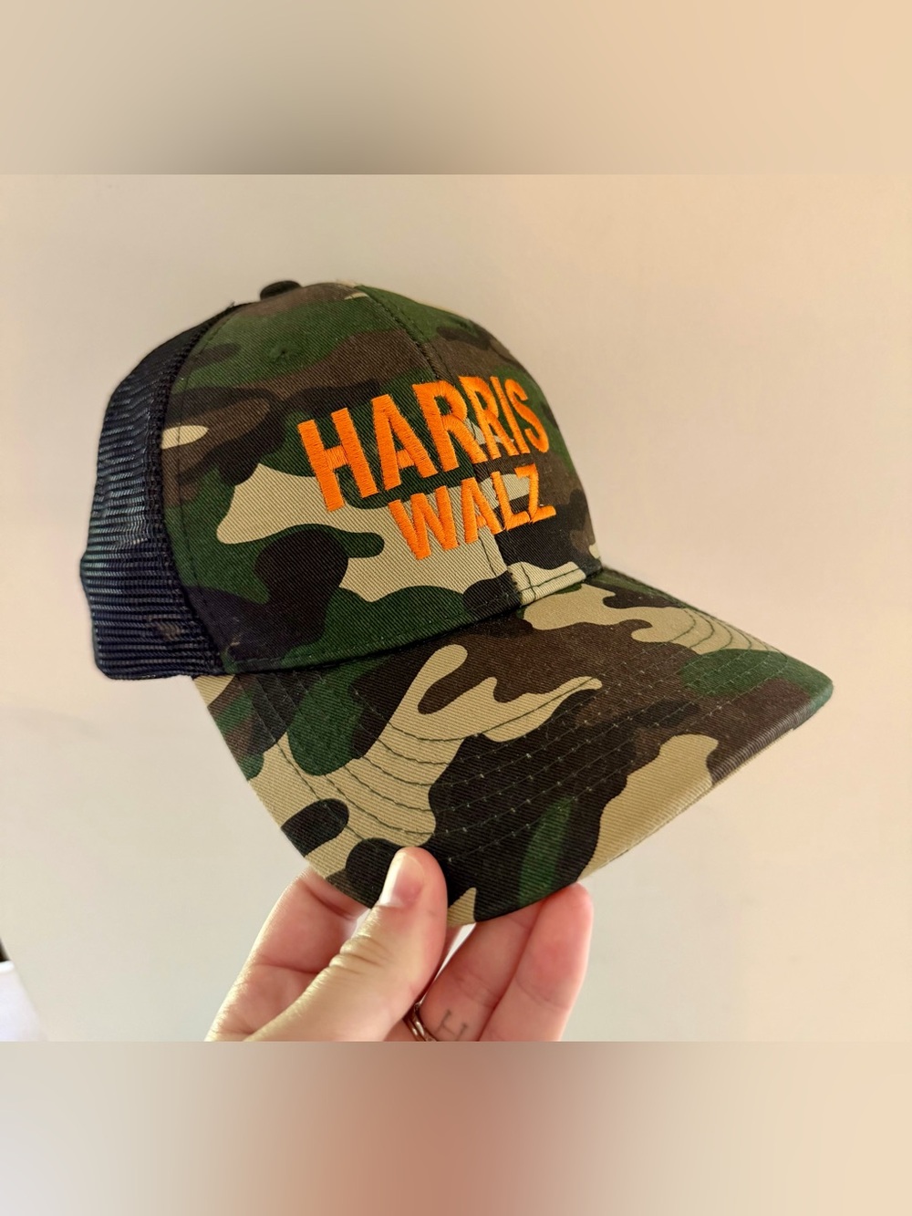 Harris Walz camo trucker hat